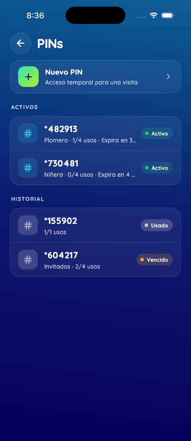 PINs de acceso
