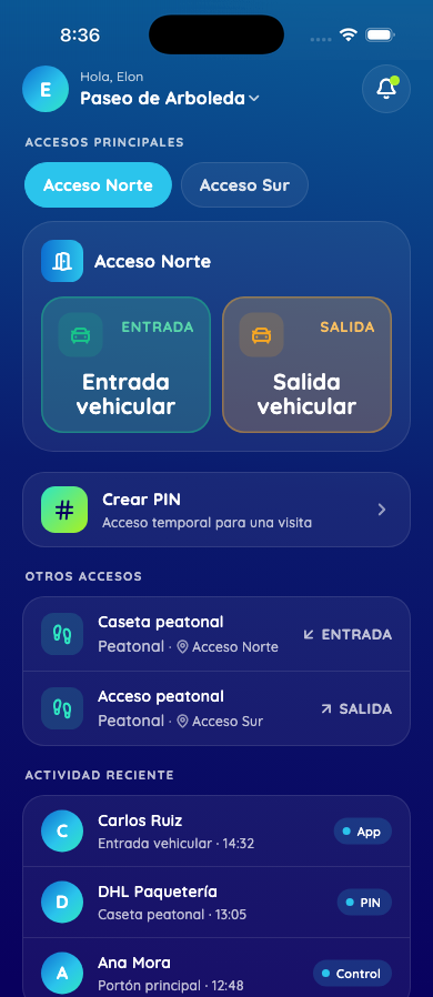Pantalla de inicio de la app next